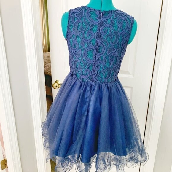Homecoming Prom Party Beaded Lace Rhinestone Tulle Skater Dress - Picture 10 of 14